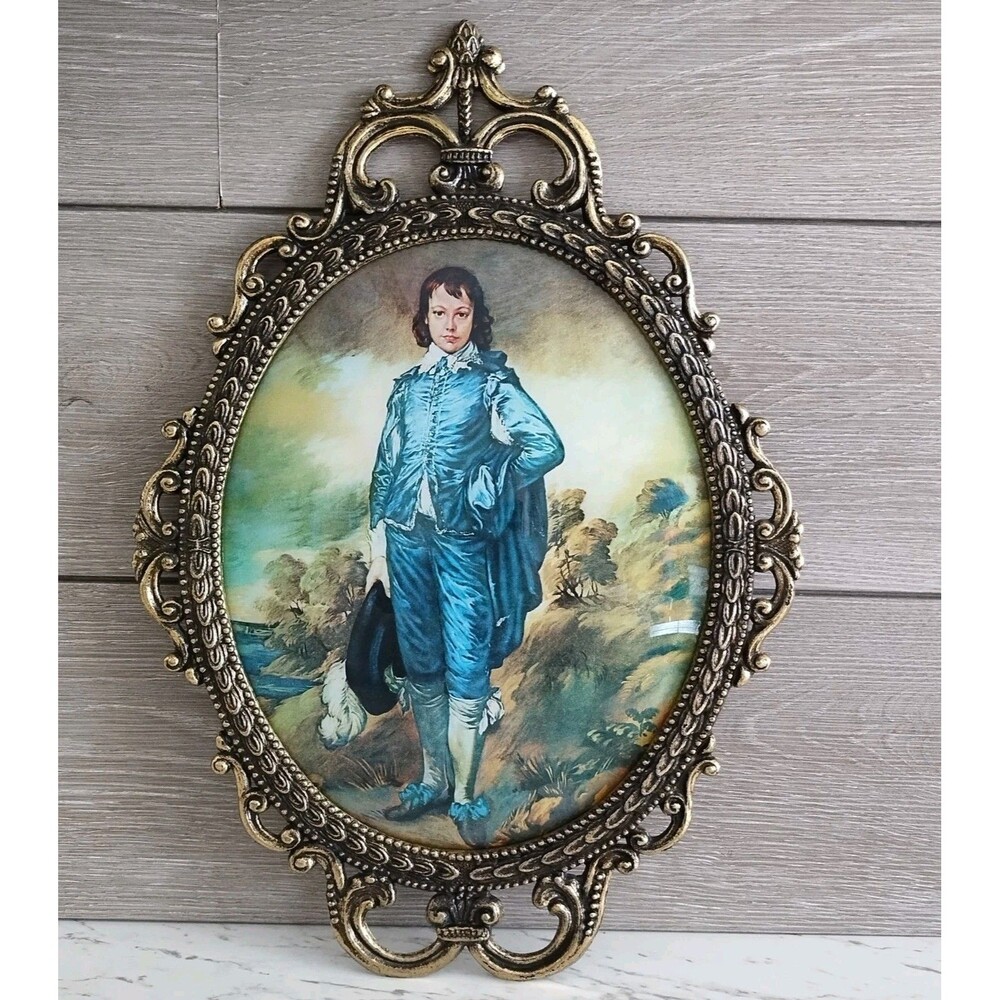 The Boy Blue Vintage Ornate Oval Victorian Frame Convex Bubble Glass  17”x12”